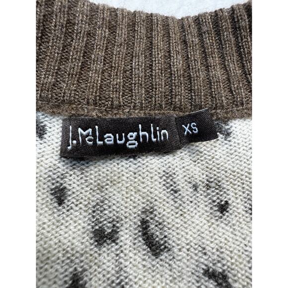 J.McLaughlin Cashmere Leopard Print Cardigan XS Brown Tan Animal Pattern - Picture 2 of 12